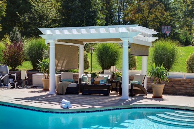 Pleasant Run Artisan White Vinyl Pergola 10in Round Column Post EZ Shade Canopy